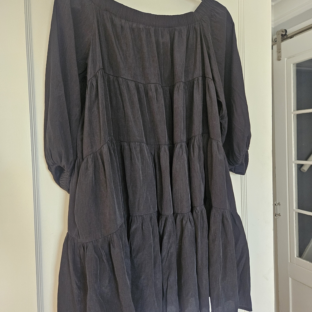 Women's Black Tiered Peasant Dress